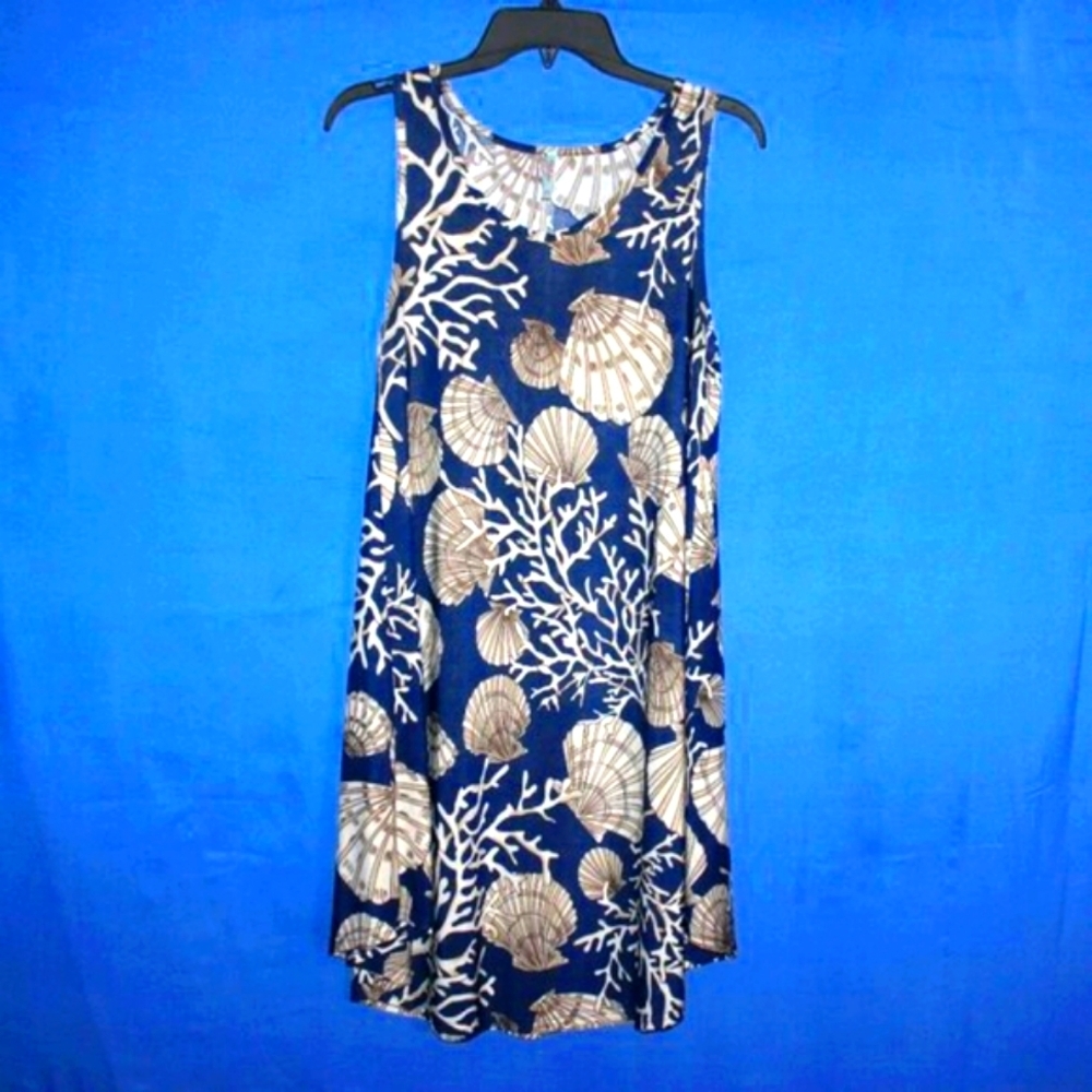 Isla Bonita Seashell Coral Print Tunic Dress - One Size - Coastal Beach Style